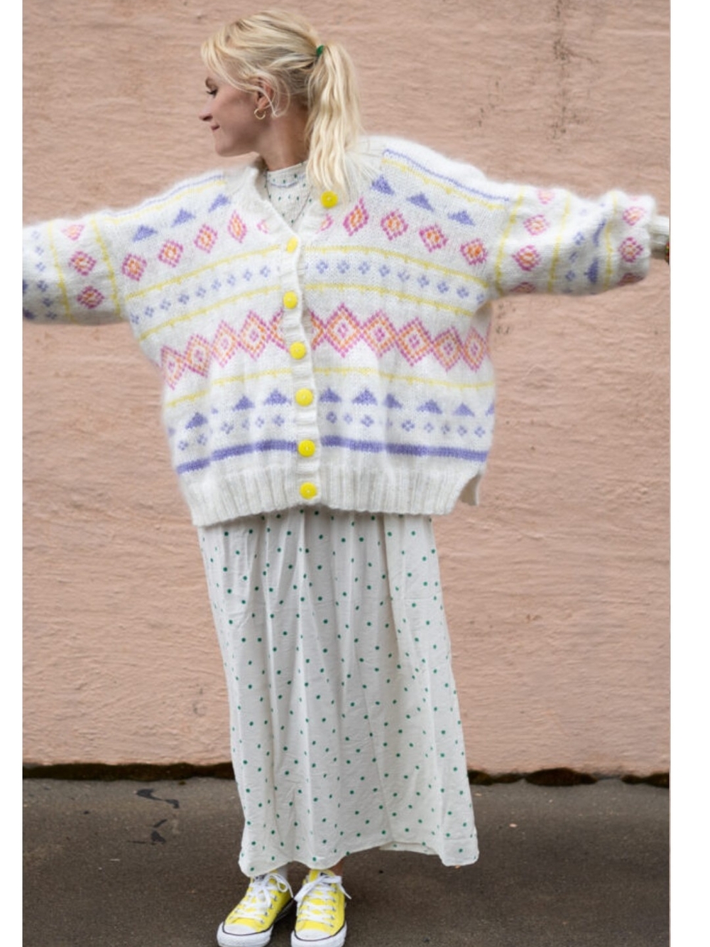 Hand-knit Pastel Fair Isle Button-Front Sweater Cardigan